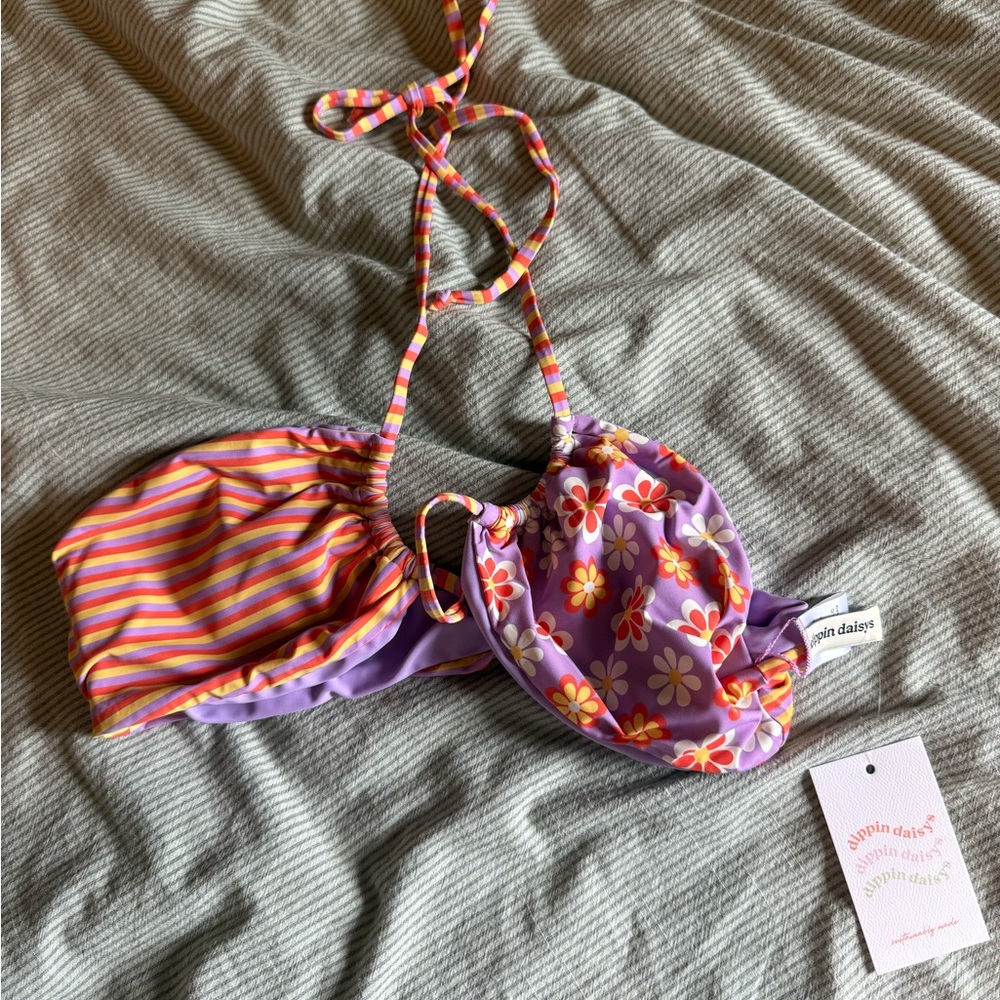 Women’s Swim Purple Striped Bikini Top - Picture 2 of 3